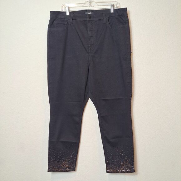 7 For All Mankind Gen 7 Black Bejeweled Jeans Sculpting Women's Plus Size 20 NWT - Picture 2 of 16
